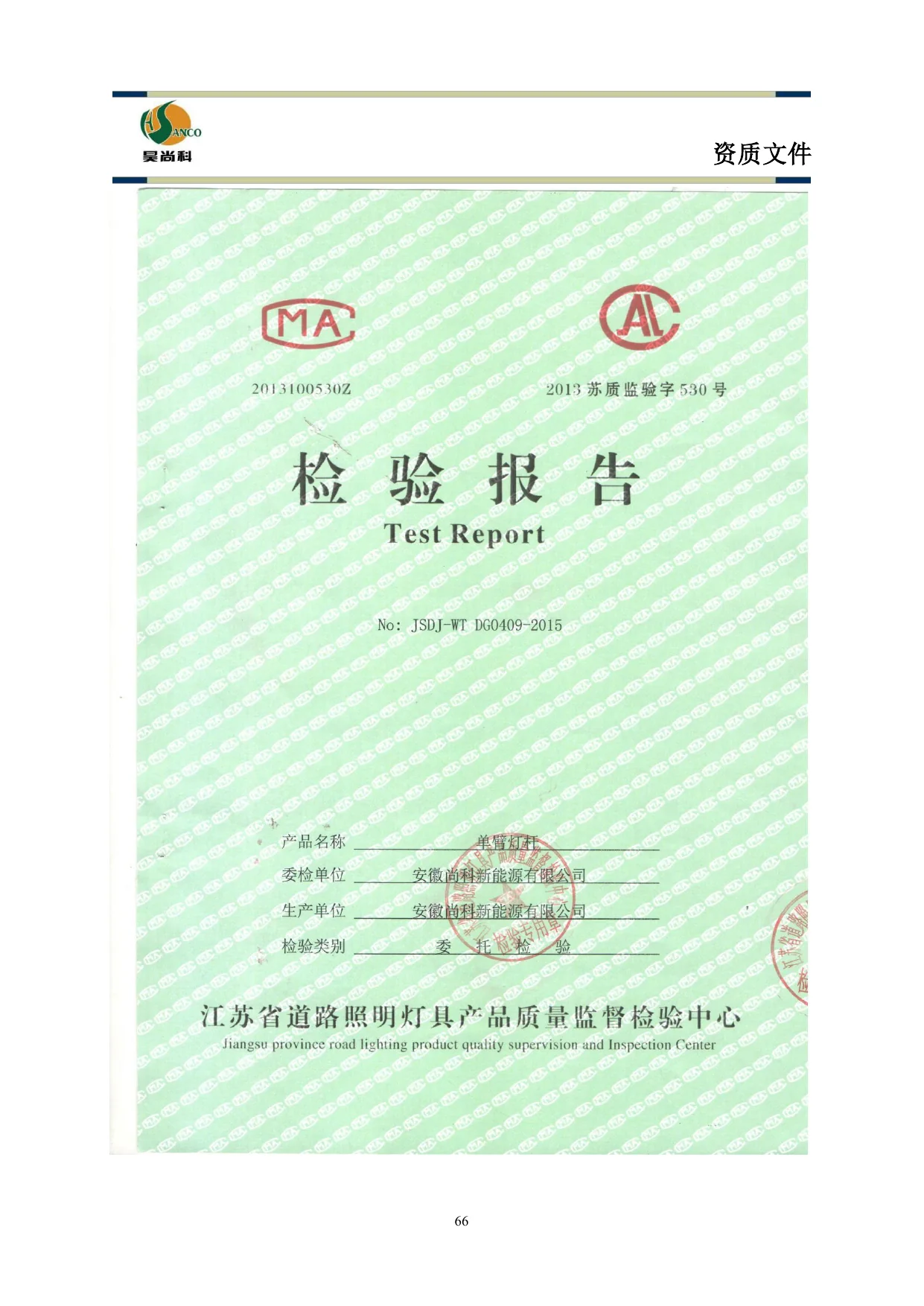 7 m single-arm pole - Inspection report